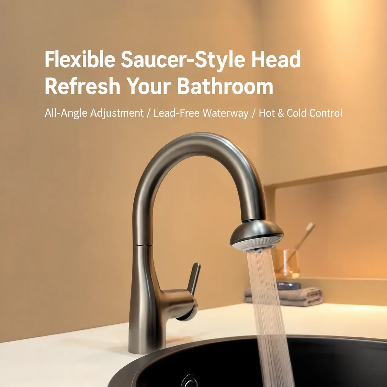 Dopamine Brass Bathroom Basin Faucet Pull Out Hot Cold Vanity Sink Mixer Tap Swivel Micro Bubble Gunmetal Gray