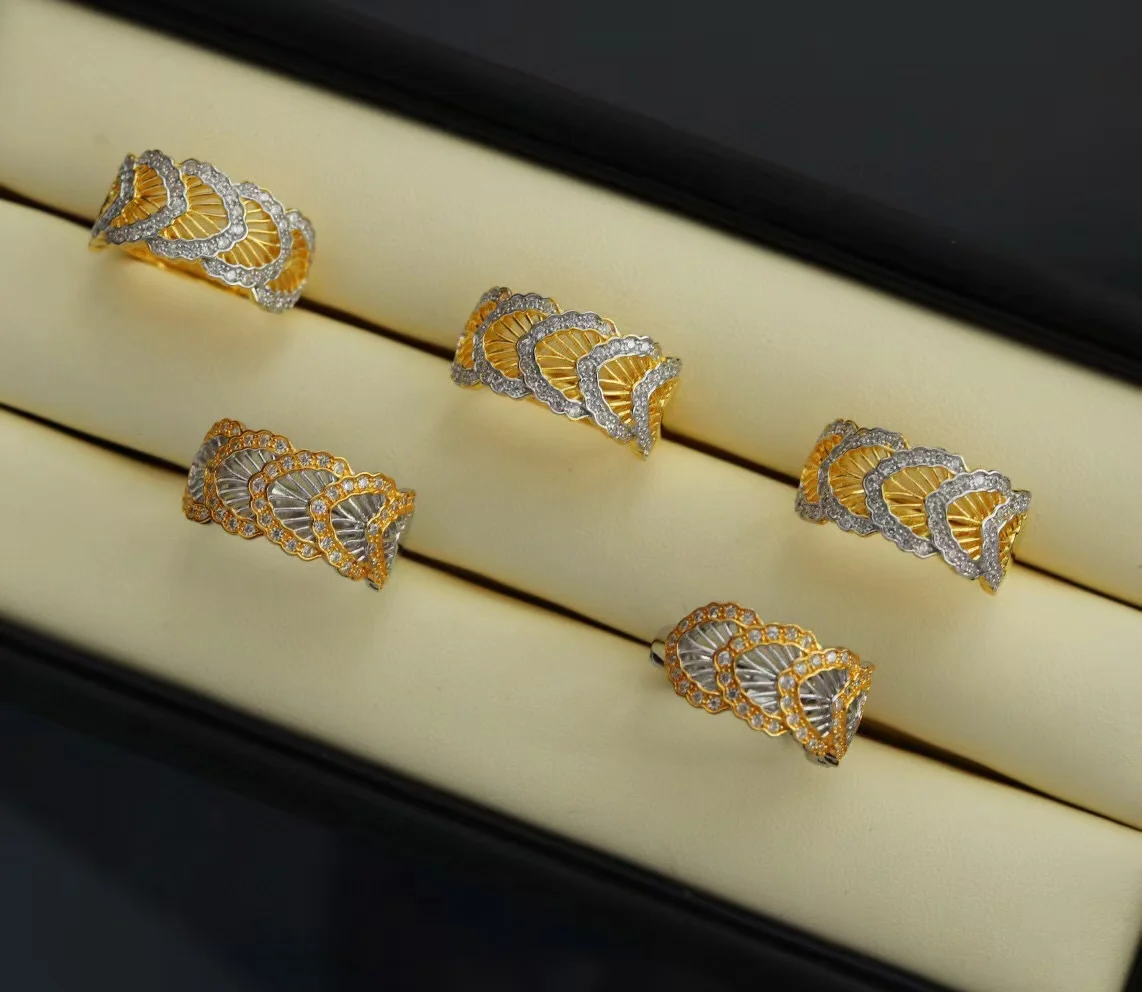 

Bucci Craft 925 Silver Feather Adjustable Ring Two-tones Honeycombing Hollow Lace Band Genuine Italian Fine Jewelry Freeshipping