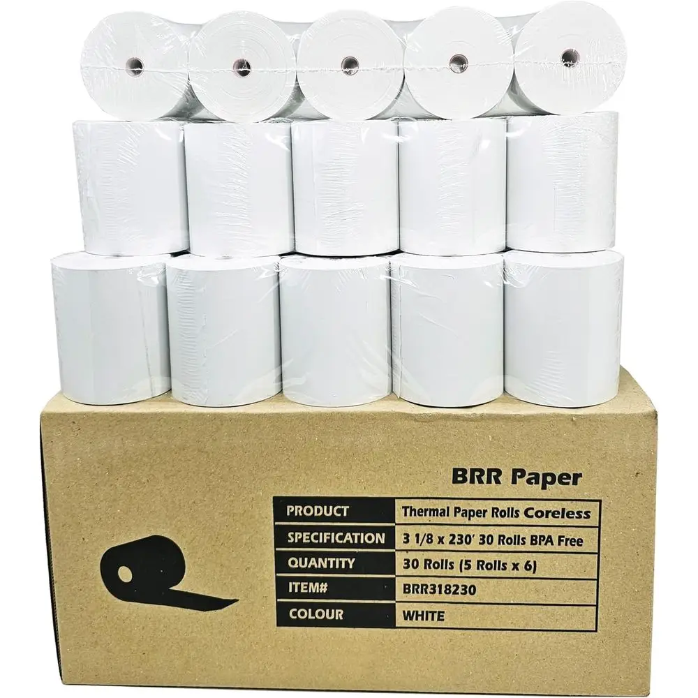 

3 1/8 x 230mm Thermal Receipt Paper Rolls, 30 Rolls, 50 GSM, Compatible with POS Cash Register Printers