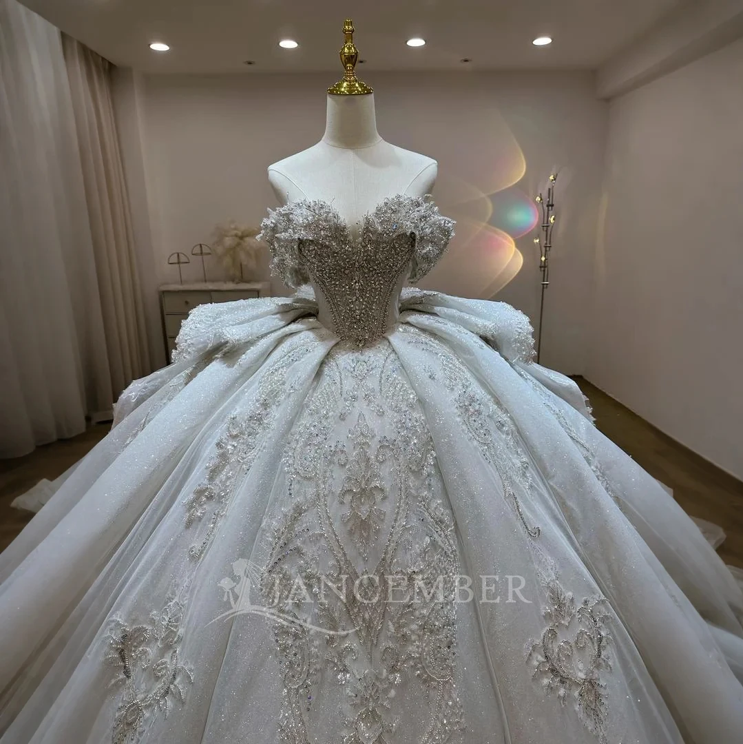 2025 스위트하트 오간자 브라이덜 볼 가운 맞춤형 반소매 웨딩 드레스 진주 공주 웨딩 드레스 여성용 드레스