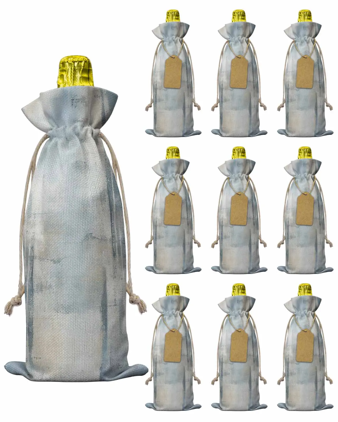 10pcs Texture GradientWine Bottle Bag with Drawstring Festive Party Decor Wine Bottle Covers Gift