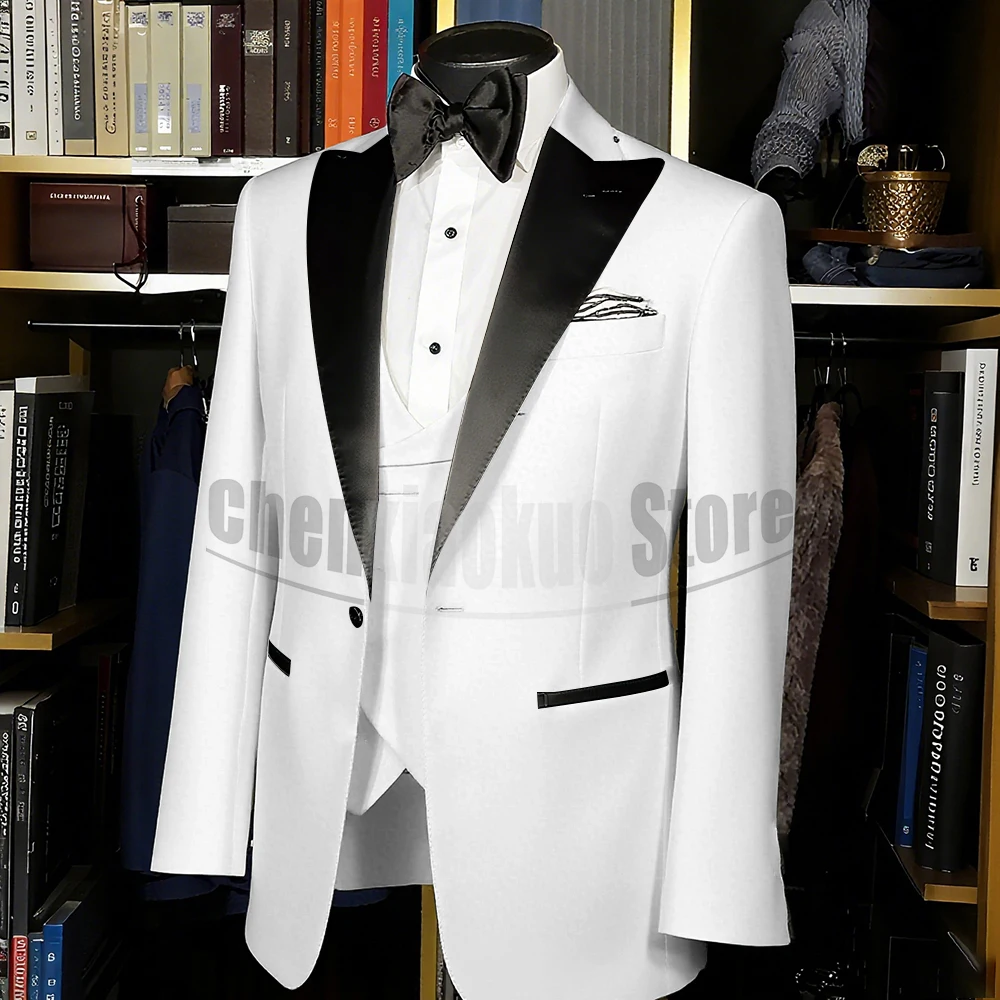 Abiti da uomo neri Smoking da sposa alla moda slim per lo sposo 3 pezzi Pantaloni da giacca con gilet formale personalizzato per feste da ballo