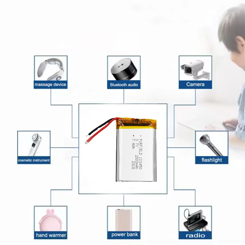 103450 Polymer Battery 3.7V 2000mAh High Power Output Stable Performance Suitable for Drones and Shavers LED Light