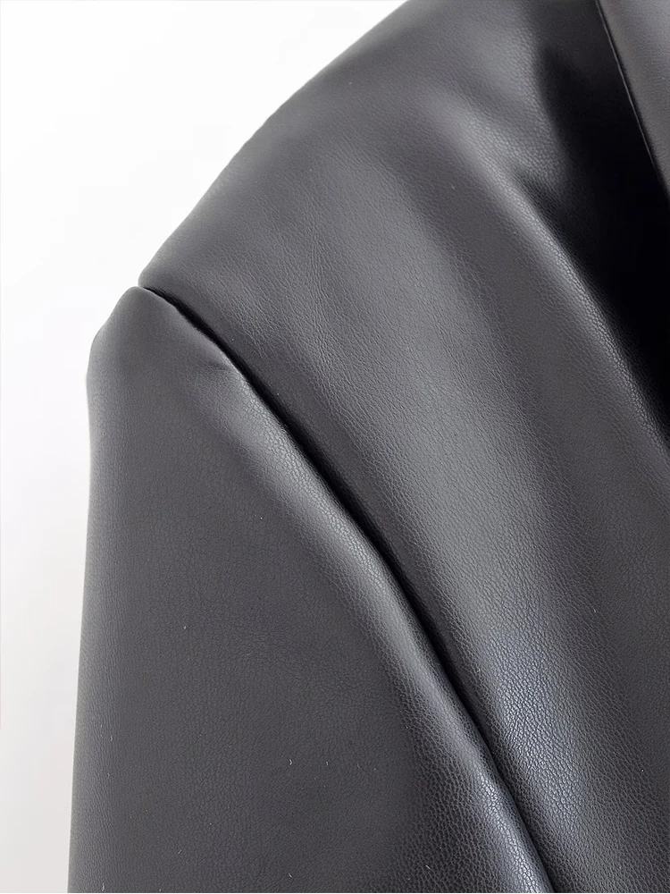 Style européen nouvelle mode féminine tempérament polyvalent simple couleur unie costume en cuir veste cintrée