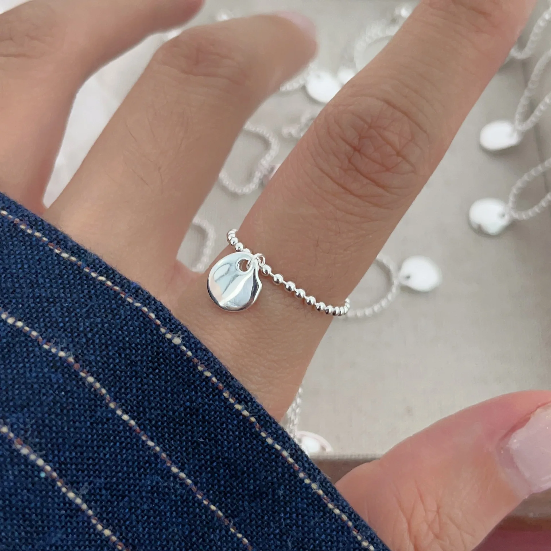 925 Sterling Silver Love Heart Chain Bead Ring for Women Girl Gift Korean Pull-out Type Letter Versatile Jewelry Dropshipping