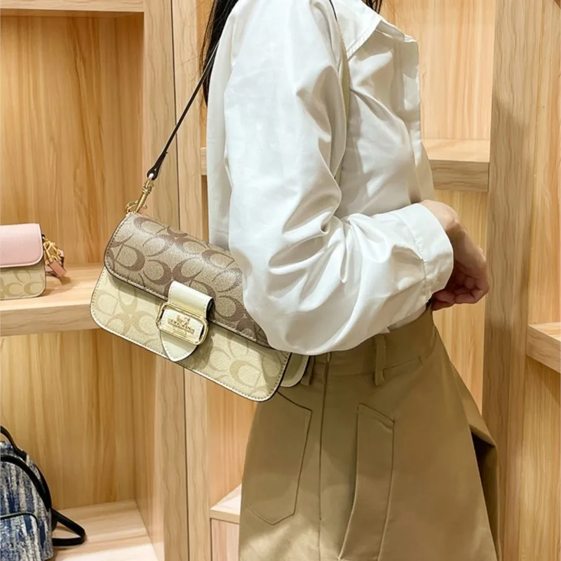 

Женская сумка, легкая роскошная маленькая квадратная сумка, новинка 2025 года, сумка-багет на одно плечо с цветными блоками, сумка через плечо на одно плечо