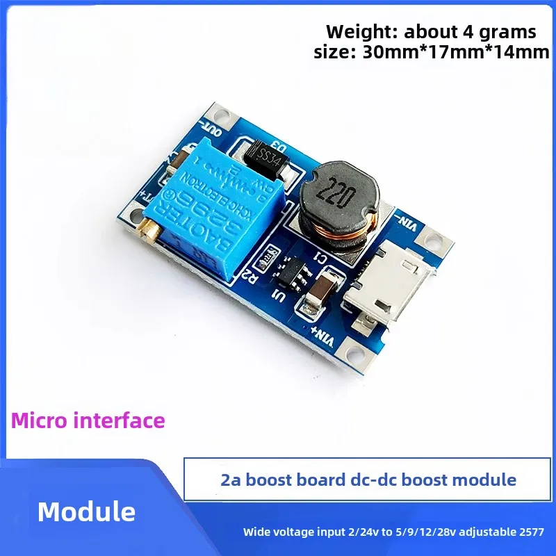 2PCS 2a Scheda Boost DC-DC Modulo Boost Ampio Ingresso Tensione 2/24V Boost 5/9/12/28V Regolabile 2577