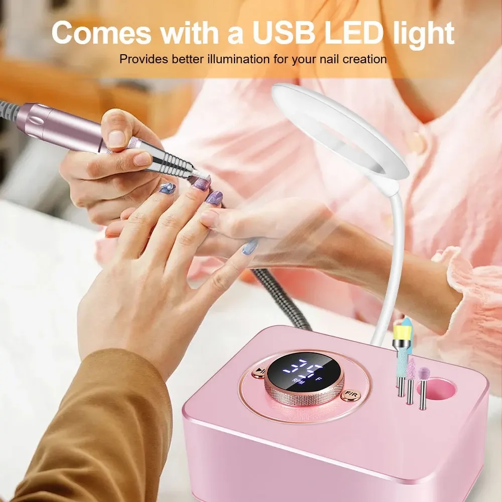 Perceuse à Ongles Électrique de Bureau pour Verhéritage Gel, Dissolvant avec Lumière LED USB, Outils d'Art, 35000RPM