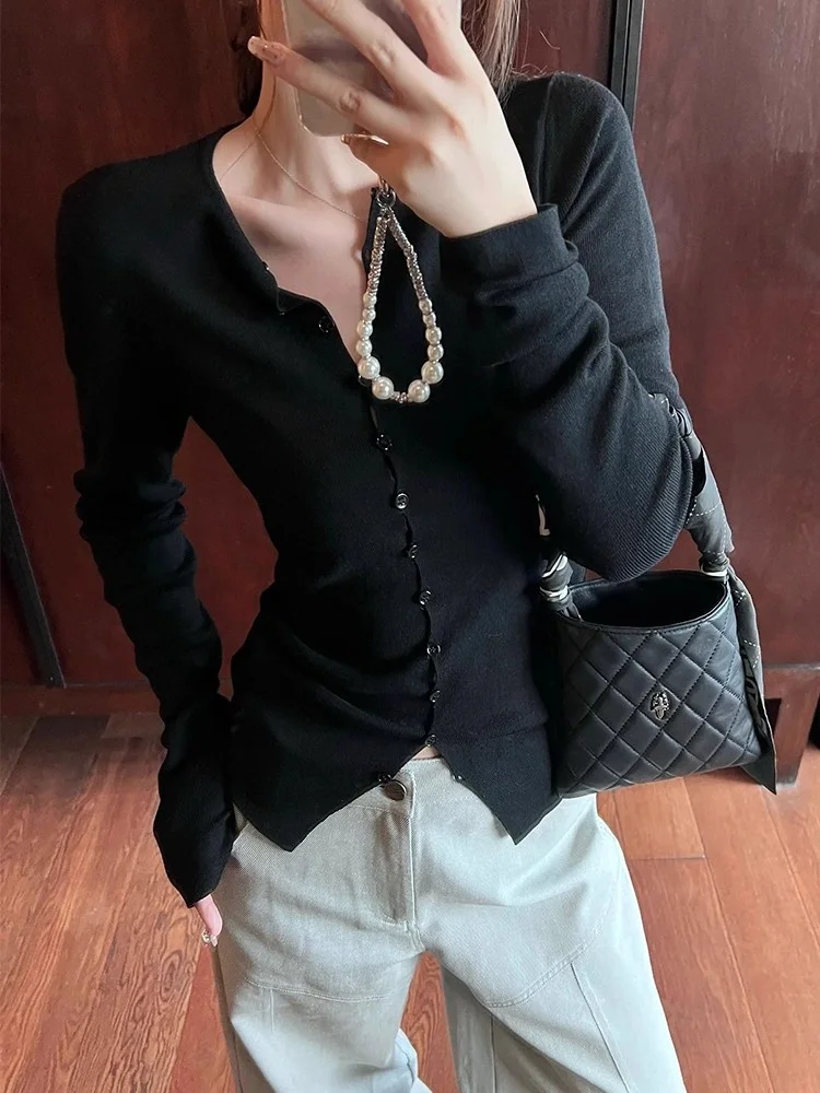 

Retro High-End Knitted Open Cardigan Women's Slim Fit Long Sve round Ne Inner Wear for Autumn Winter Faionable Casual