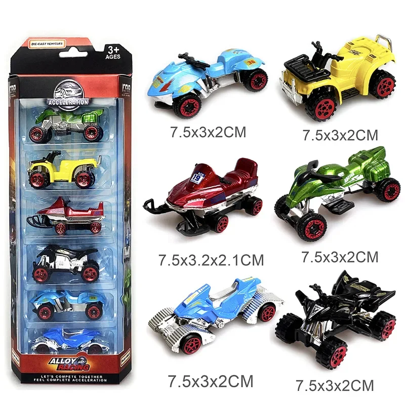 1:64 Alloy Beach Motorcycle Model Suit 6PCS Off-Road Vehicle Sledge Alloy Beach Motorcycle Monster Car Classic Racing Model Set