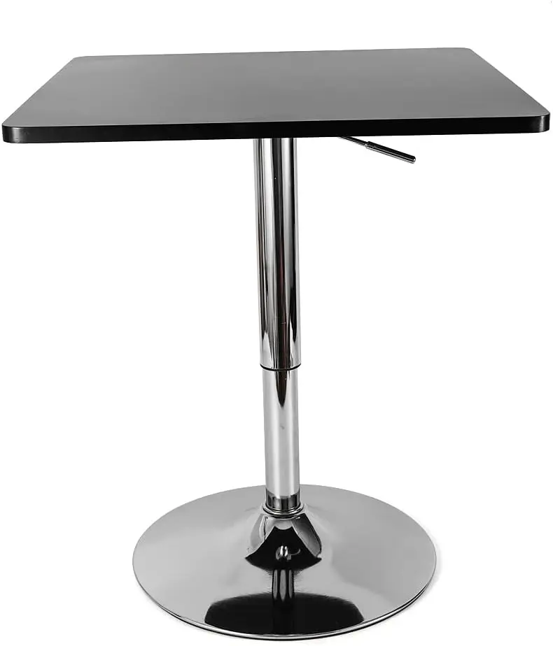 Bistro Pub Table Square Bar High Table Cocktail Table With Black Top And Metal Base Adjustable Height Max 35.4Inch Modern