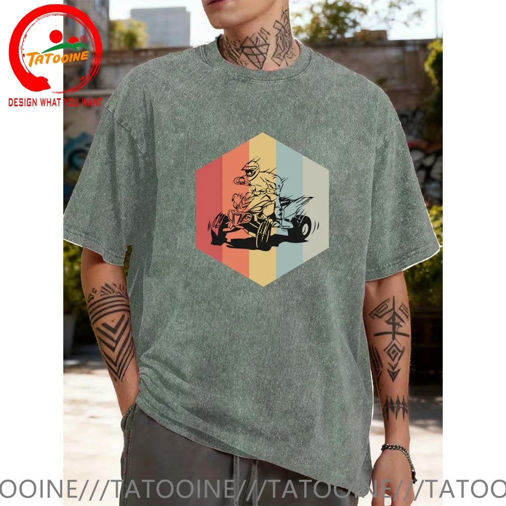 Vintage Washed Cotton T-Shirt Funny Designer Quad Bike Vintage 70s Gift Idea ATV motorcycle ICON T Shirt Men Fashion Trendy Casu