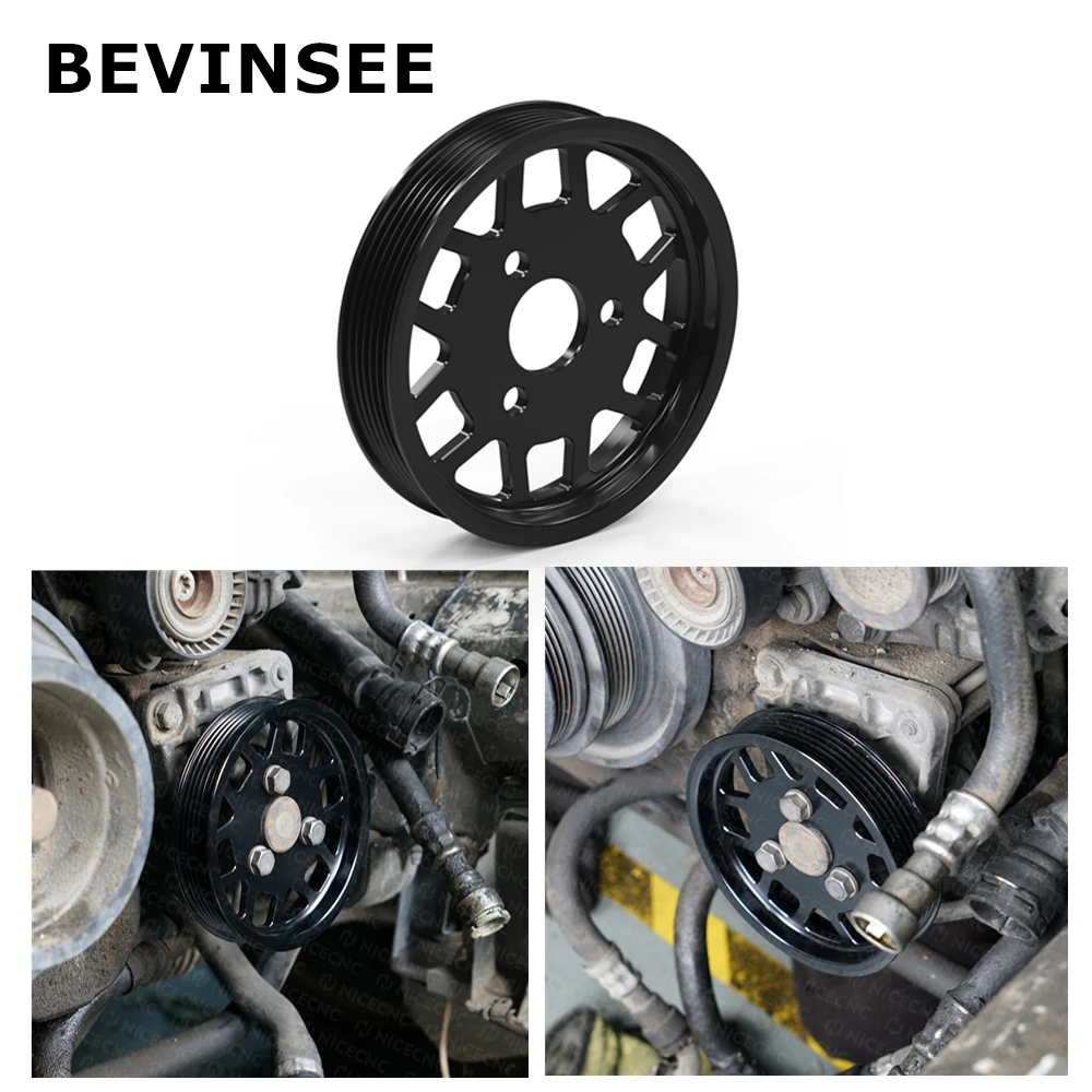 BEVINSEE Power Steering Pump Pulley For BMW E36 E46 323i 325i 328i E39 E38 Z3 E53 X5 M52TU M54 Engine Aluminum Part 32421740858