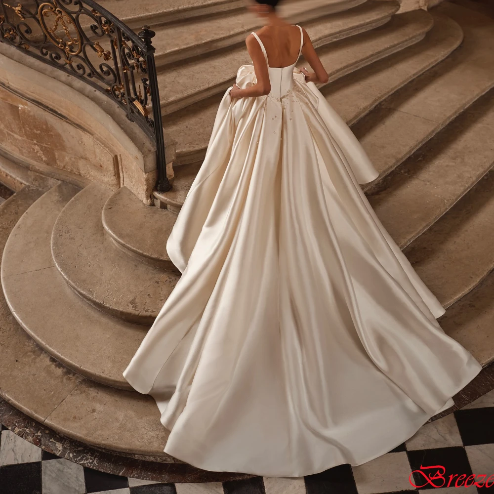 Personalizado romântico marfim cetim vestido de casamento com pérolas elegante querida 2025vestido de novia formal a linha vestidos de noiva