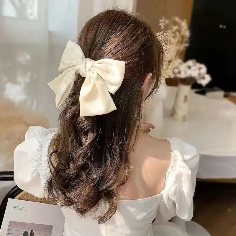 Fashion Ribbon Hairgrips Big Large Bow Hairpin For Women Girls Satin Trendy Ladies Hair Clip New Cute Barrette Hair Accessories