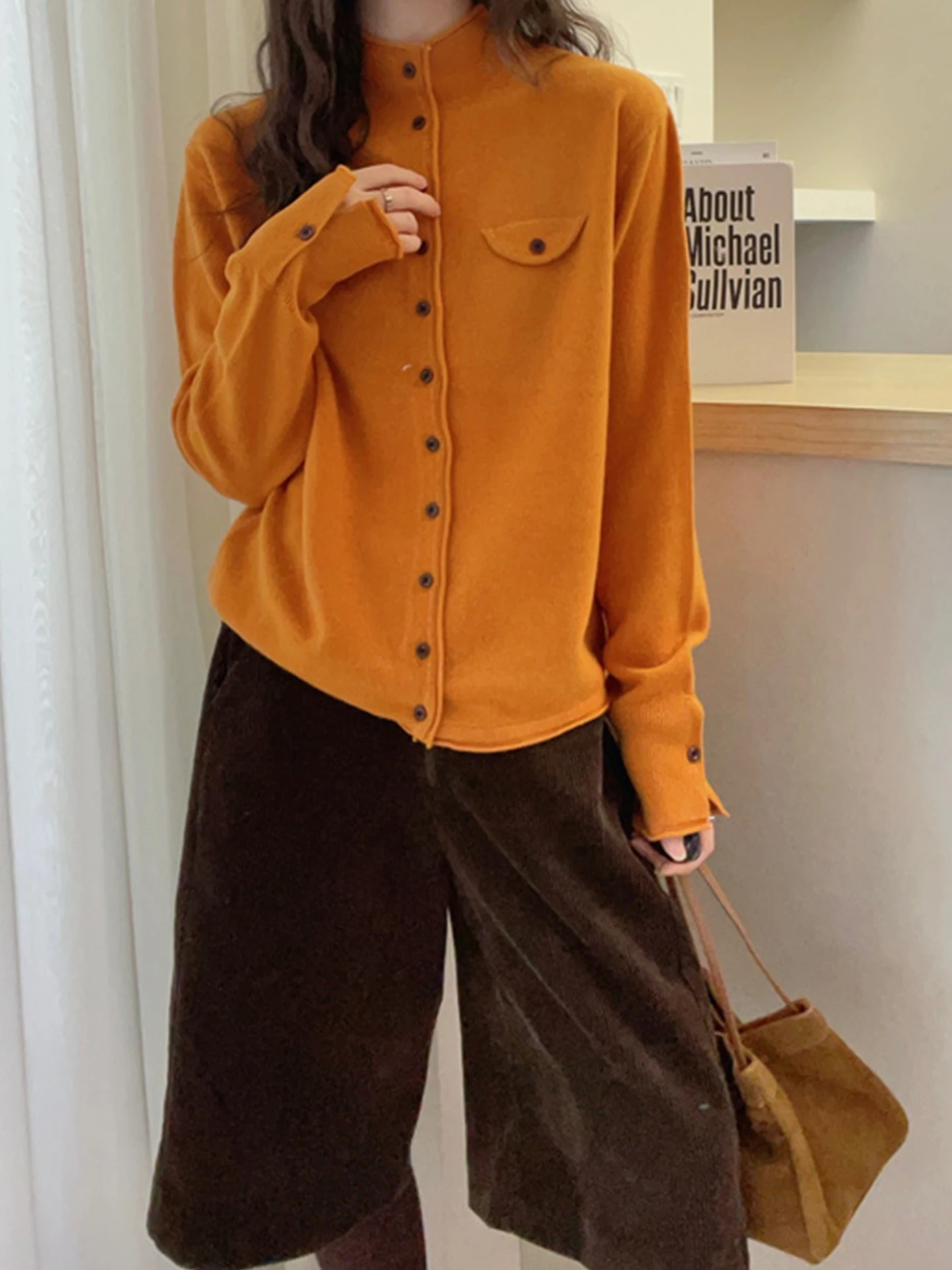 بسيطة محبوك طويل Sve سترة الخريف الشتاء الترفيه Sle زر واحد تصميم النسخة الكورية فضفاضة تناسب المرأة سترة