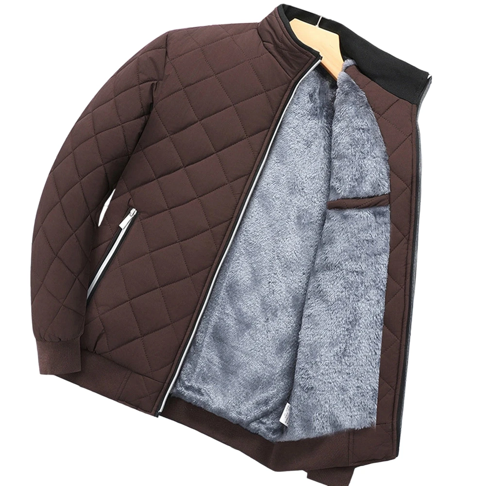 Chaqueta de invierno con cuello levantado para hombre, 85 poliéster, 15 LICRA, forro de felpa, manga larga, longitud Regular, chaqueta de felpa de diseño Simple