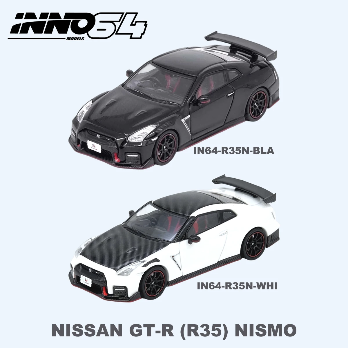 INNO64 1:64 Nissan GT-R R35 NISMO 2 Optional Versions Full Carbon Black / White With Diecast Model Car Standard In Stock