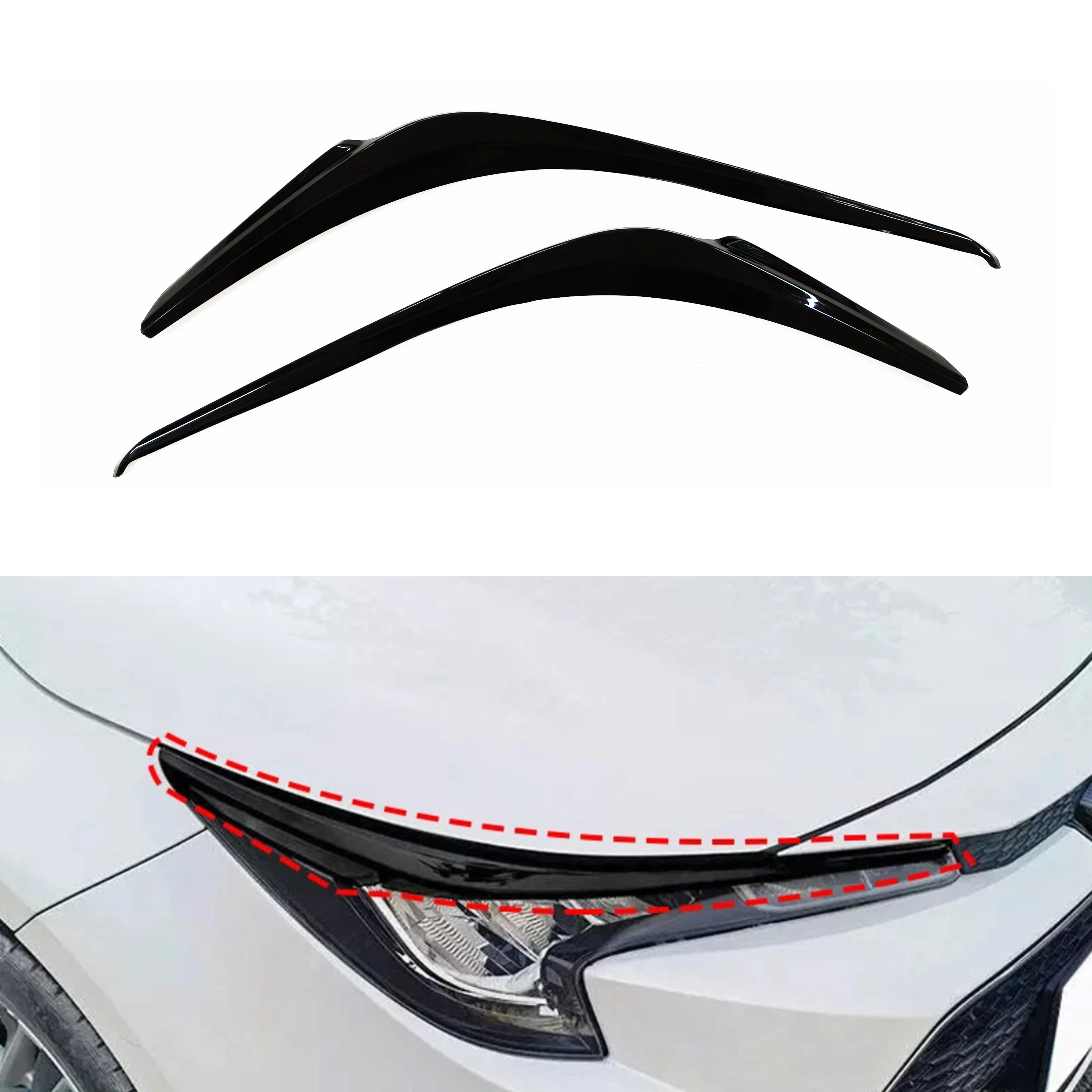 Glänzend Schwarze Frontscheinwerfer-Augenbrauen-Abdeckung für Toyota Corolla 2020-2024 L/LE/XLE ABS-Kunststoff 2-teiliges Set