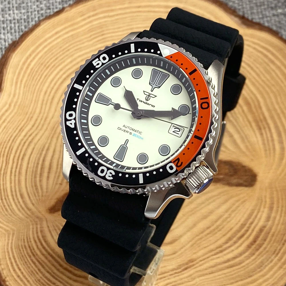 Imagem -03 - Tandorio-relógio Automático de Mergulho Impermeável para Homens Vidro de Safira Elástico Skx Mostrador Completo Lume 41 mm 200m Nh35a