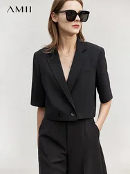 AMII-Chaqueta minimalista para mujer, Blazer informal, camisas de oficina, Blazers de negocios negros, Tops de manga corta, 2024