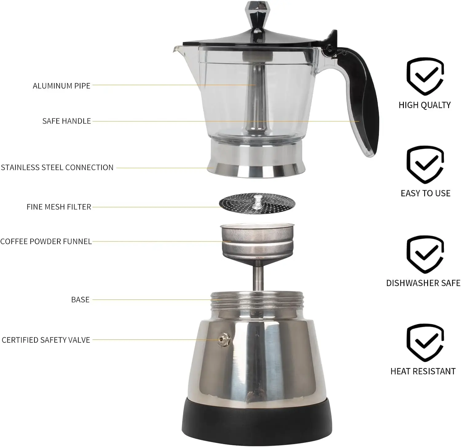 Cafeteras Electricas Modernas Moka Pot، ماكينة إسبريسو القهوة الإيطالية، ماكينة صنع القهوة الكوبية سعة 6 أكواب مع قاعدة قابلة للفصل والزائد