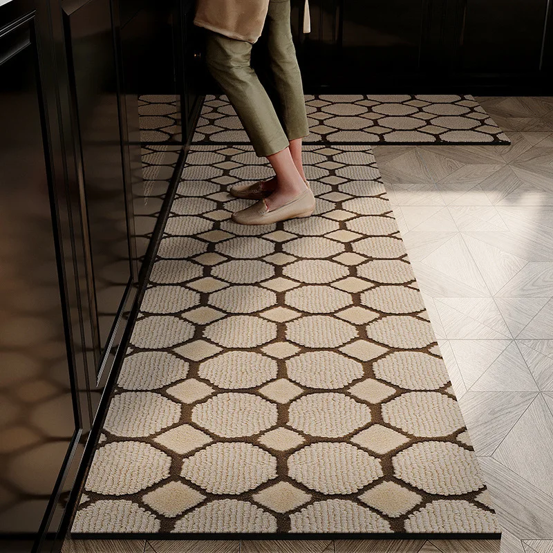 VIKAMA Crystal Velvet Kitchen Rug Antique Style Water And Oil Absorbing Foot Mat For Dining Room And Laundry Room - Home Decor