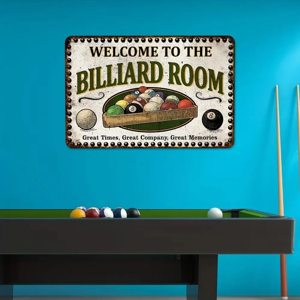 

Welcome To The Billiard Room" Vintage Metal Sign | Easy-Hang Brand Decor | Game Rooms/Basements/Pool Halls