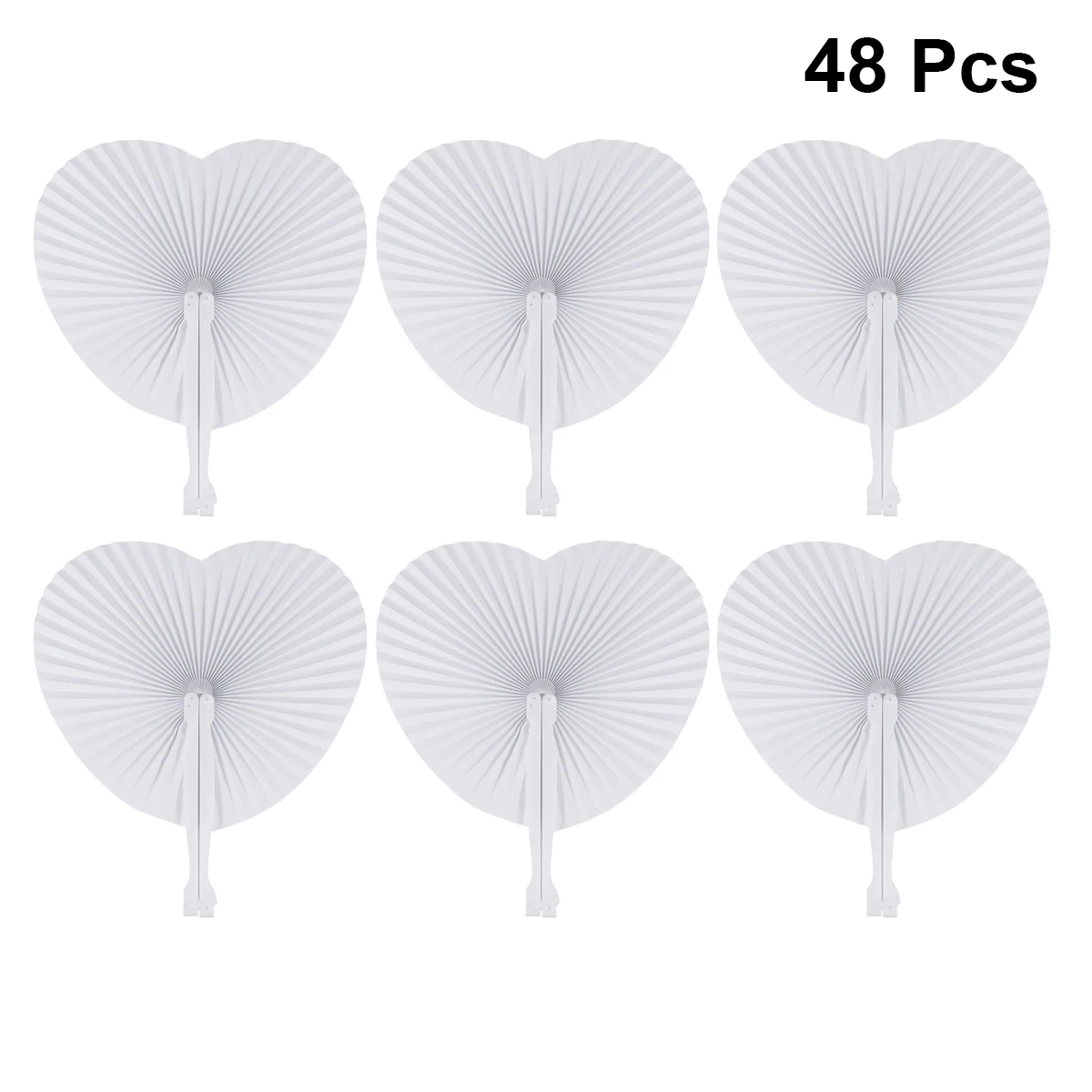 48pcs Fans Folding Paper Hand Wedding White Handheld Heart Chinese Party Blank Round Folded Diy Foldable Taichi Art Held Bulk