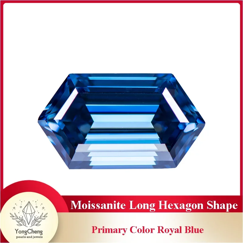 

Moissanite Stone Primary Color Royal Blue Long Hexagon Shape Gemstone Lab Created Heat Diamond for Charm Jewelry with GRA Report