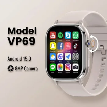 VP69 2.39-calowy Smartwatch z ekranem Amoled, Androidem 15.0, obsługą 5G i pełnym obsługowaniem sieci Netcom, z kamerą 8MP 200 °   Obrotowa kamera GPS WIFI z gniazdem na kartę SIM