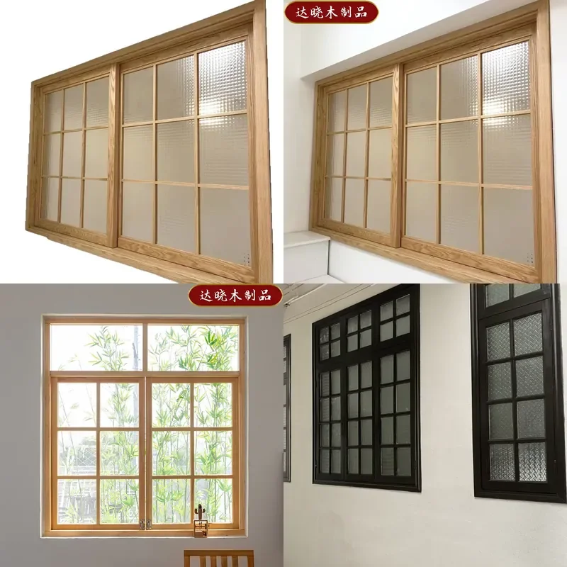 Custom Solid Wood Vertical Lift Window Left Right Sliding Sash for Milk Tea Coffee Shop Service Counter