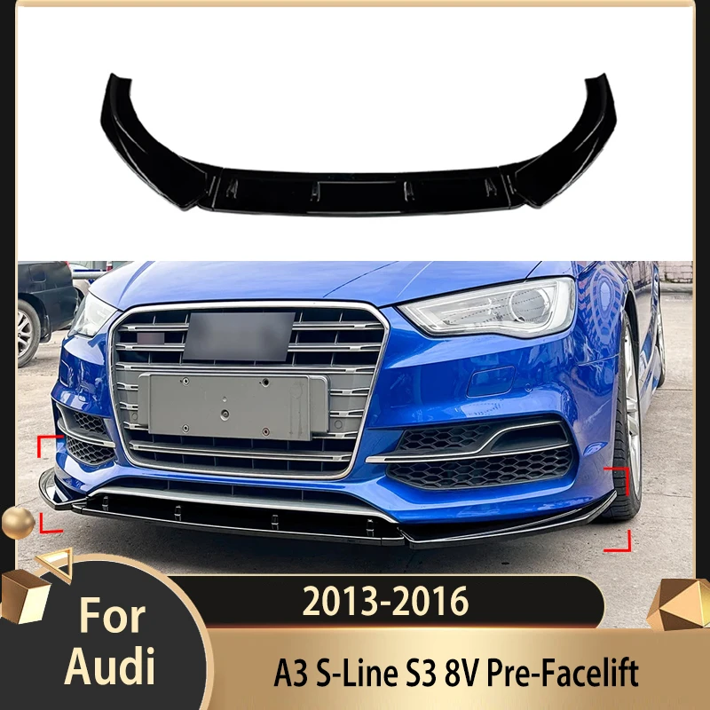 For Audi A3 S-Line S3 8V Pre-Facelift 2013-2016 Car Front Bumper Lip Spoiler Splitter Diffuser Front Bumper Lip Body Kit Tuning