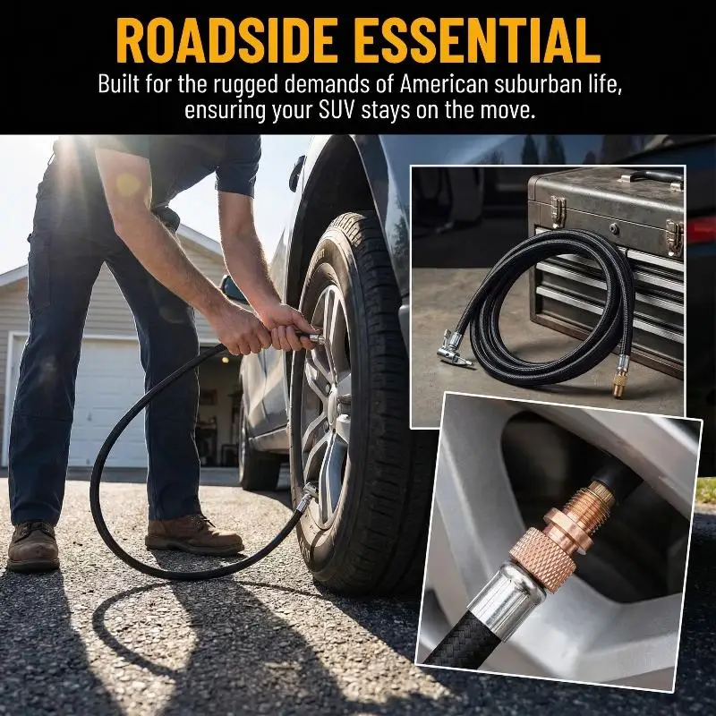 Bike Car Motorcycle Tire Air Pump Extension Tube Flexible Inflatable Connector With High Pressure Valve Adapter