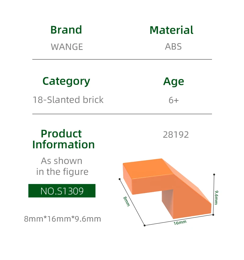 Wange 238 Pçs/lote 28192 Inclinação 2x1 com Recorte sem Blocos de Pregos Acessórios de Cor Compatível com Tijolo Crianças Brinquedos Montagem