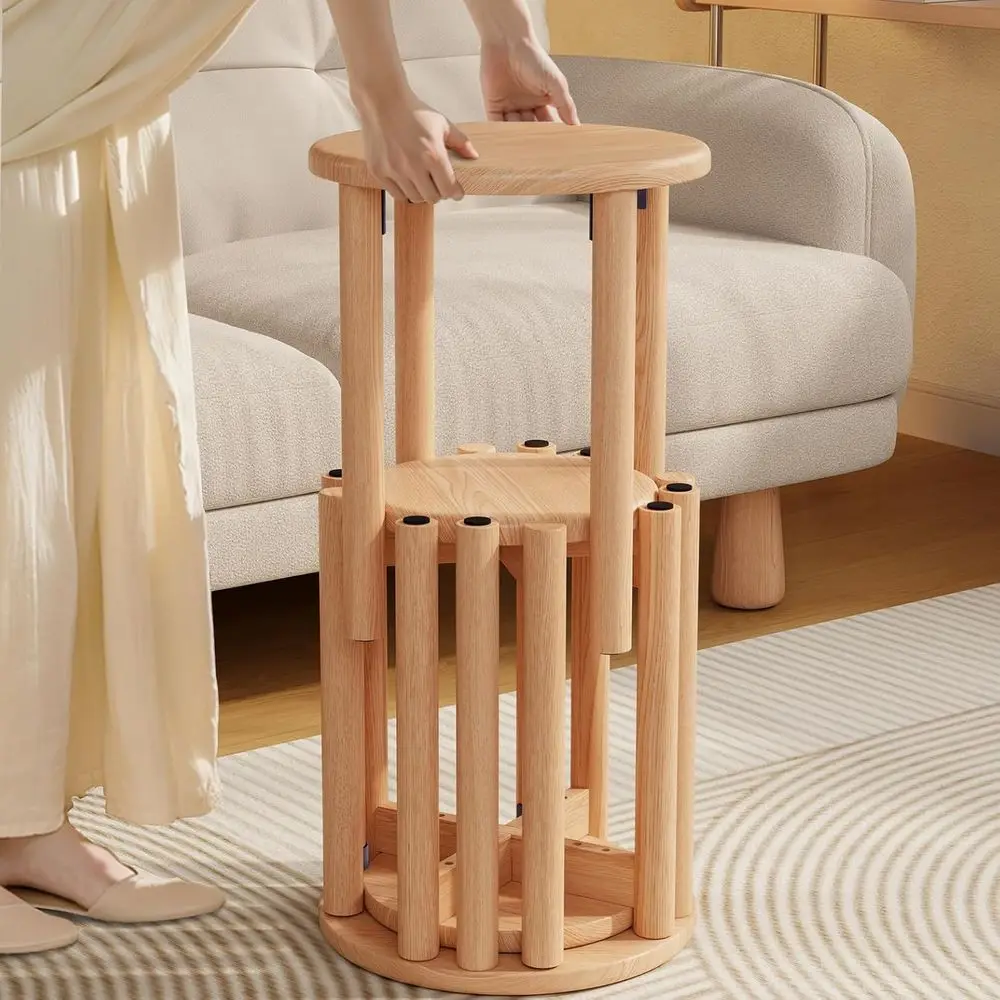 

Set of 4 Stackable Wooden Stools, No Assembly Needed, 18 Round Multipurpose Side Table for Kitchen or Living Room