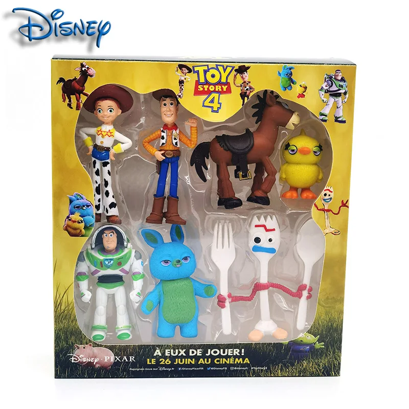 Disney 7pcs Toy Story 4 Action Figures Toys Woody Jessie Buzz Lightyear Forky Pig Bear Figura Model Doll Figurine Kids Gifts