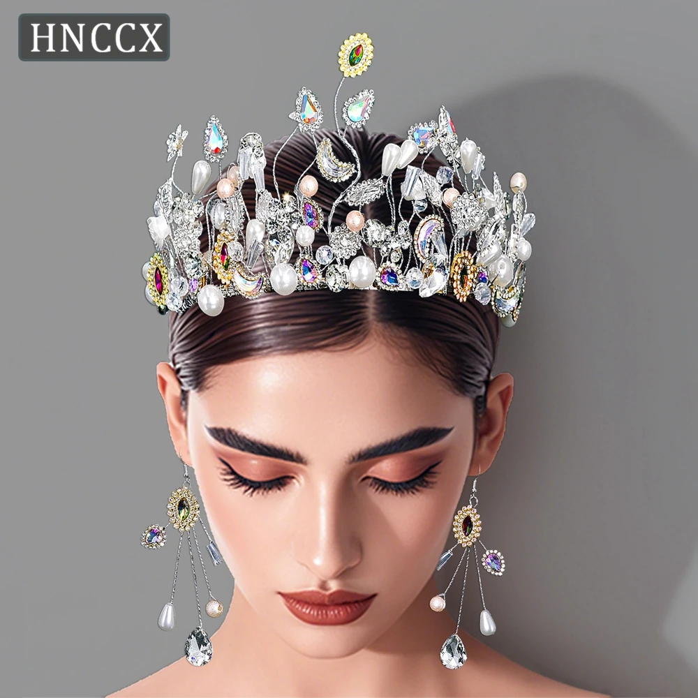 

HNCCX Luxury Crown Headband Colorful Rhinestone Wedding Headpieces Hair Accessories Festive Hair Jewelry Party Tiara CP844