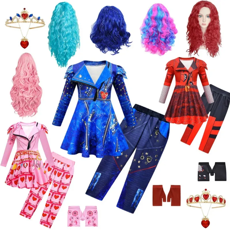 

Movie Rise of Red Mal Cosplay Costume Evie Des Disguise Full Set Kids Girls Outfits Halloween Carnival Party Clothes Role Play