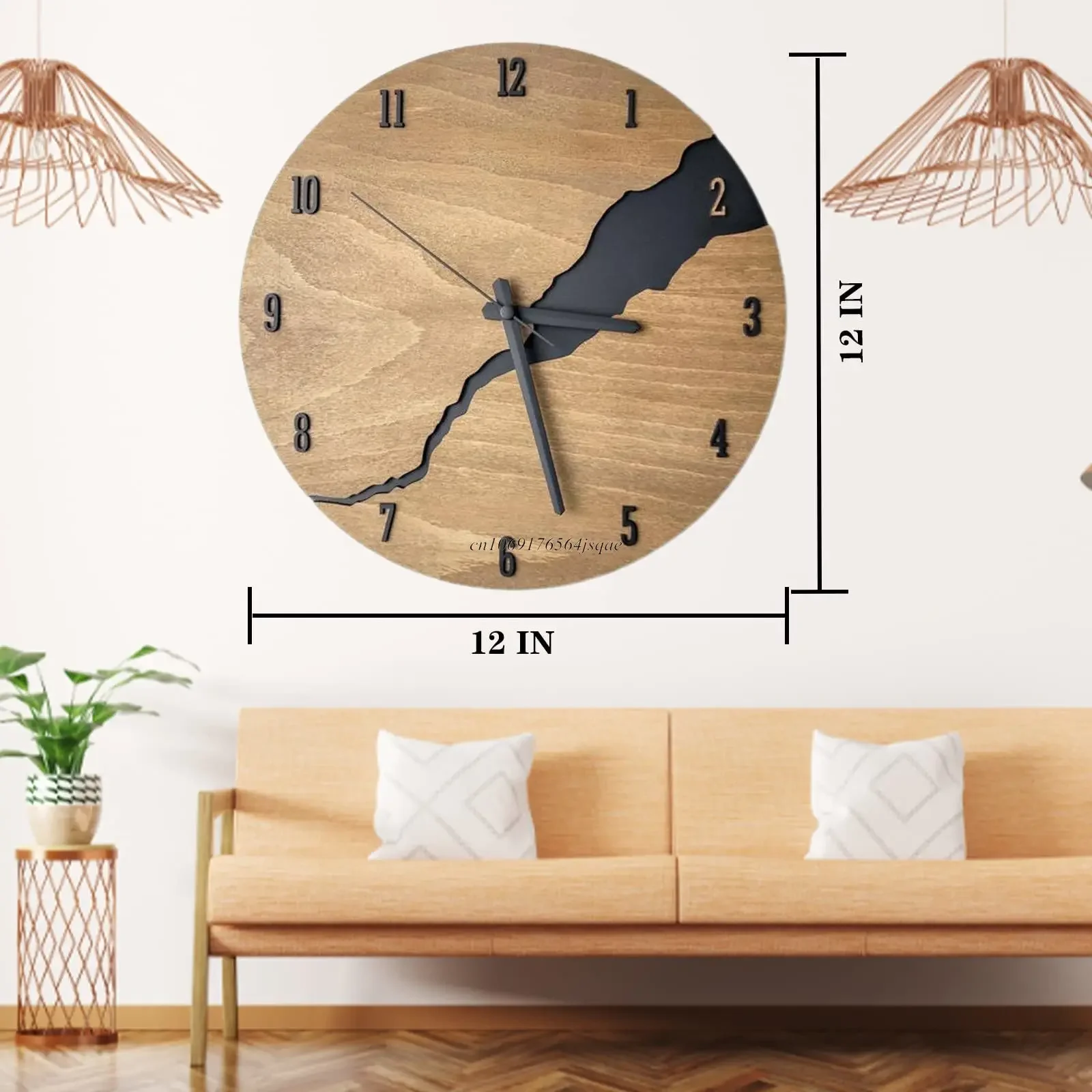 12Inch Simple Cracked Wooden Wall Clock Silent Non-Ticking Large Wall Clock Creative Big Wall Clock Decor for Living Room Office