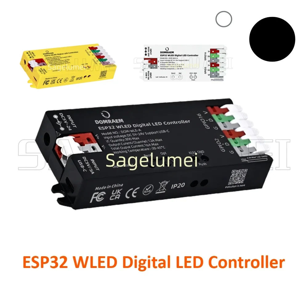 DIY Projects, ESP32 WLED USB-C Addressable LED Controller DOMRAEM ~0.5W Standby for WS2811/14/05 MQTT Alexa Smart Home Control