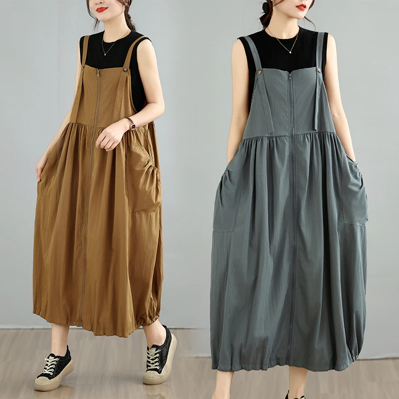 Casual Loose Women's Vest Dress Design Sensation Summer New Big Size Casual All Match Back Strap Flower Bud Skirt