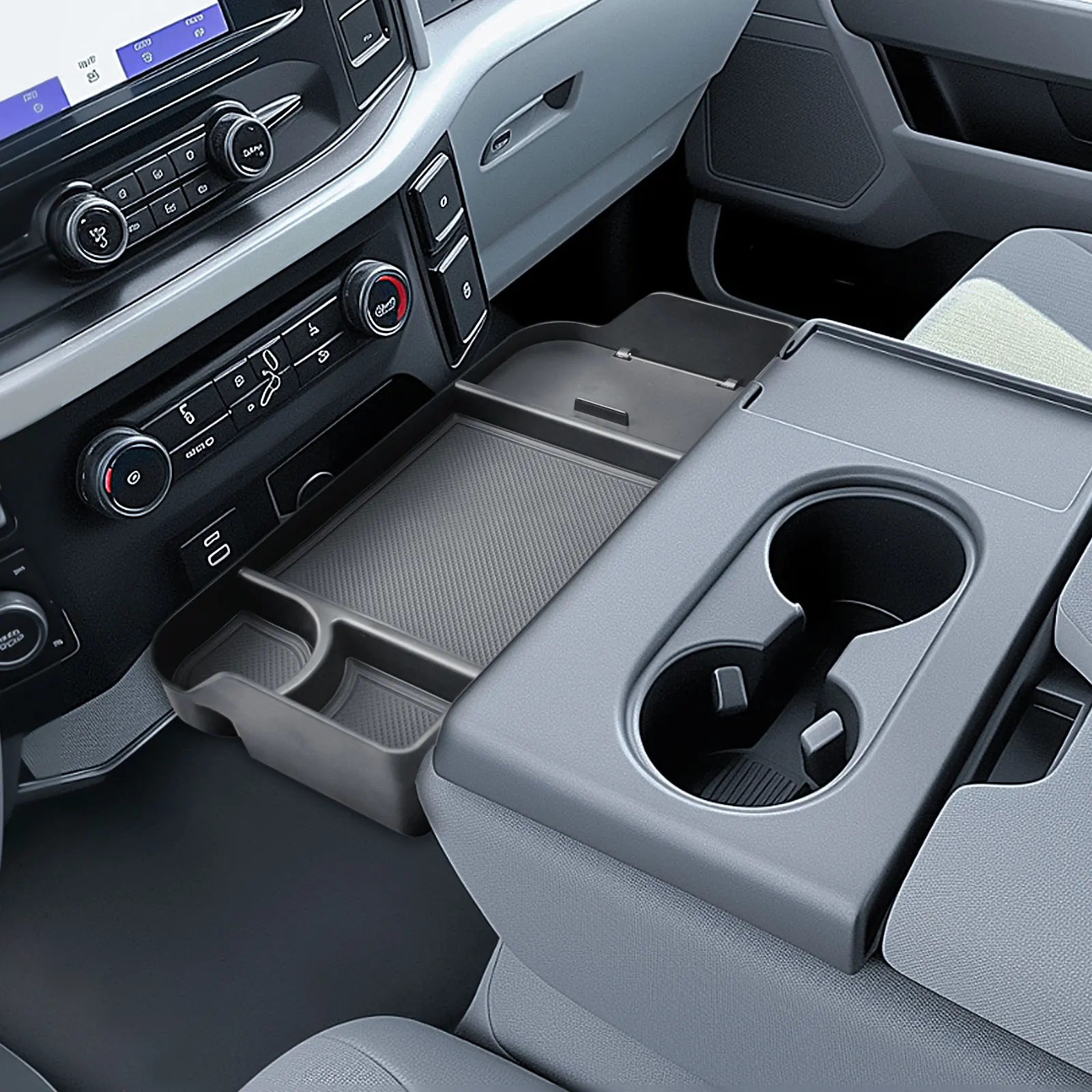 Front Center Seat Headrest Cup Holder Organizer for 2011-2023 2024 2025 Ford F150 F250 F350 F450 F550 F650 Armrest Accessories