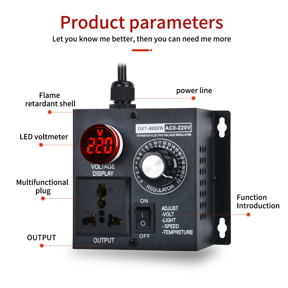 1 قطعة 4000 واط عالية الطاقة الجهد المنظم الجهد المنظم 10 220 فولت التحكم في السرعة التحكم في درجة الحرارة سرعة التحكم في الضوء #4