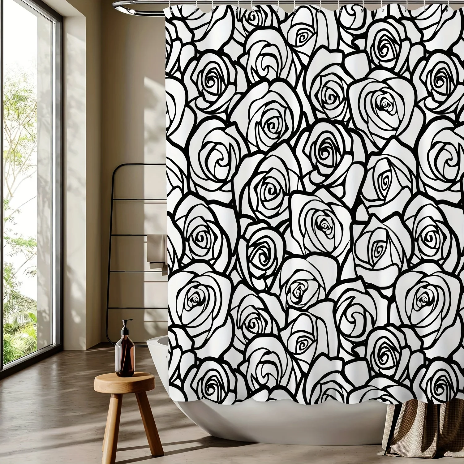 

Занавеска для душа с цифровым принтом черно-белой розы — можно стирать в машине, двусторонний полиэстер, всесезонная ванная комната/домашний декор