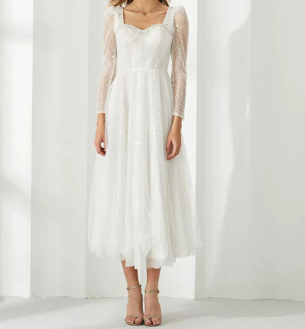 

Temperament and elegant dress, beaded sequined mesh skirt, long sleeves, heavy-duty toasting adult ceremony dress-GZXX469