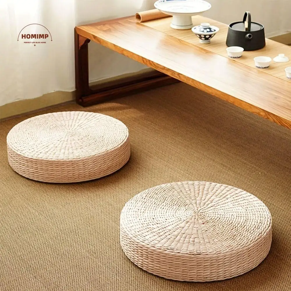 

Retro Japanese Style Natural Straw Futon Cushion Round Handmade Tatami Cushion Woven Floor Mat Window