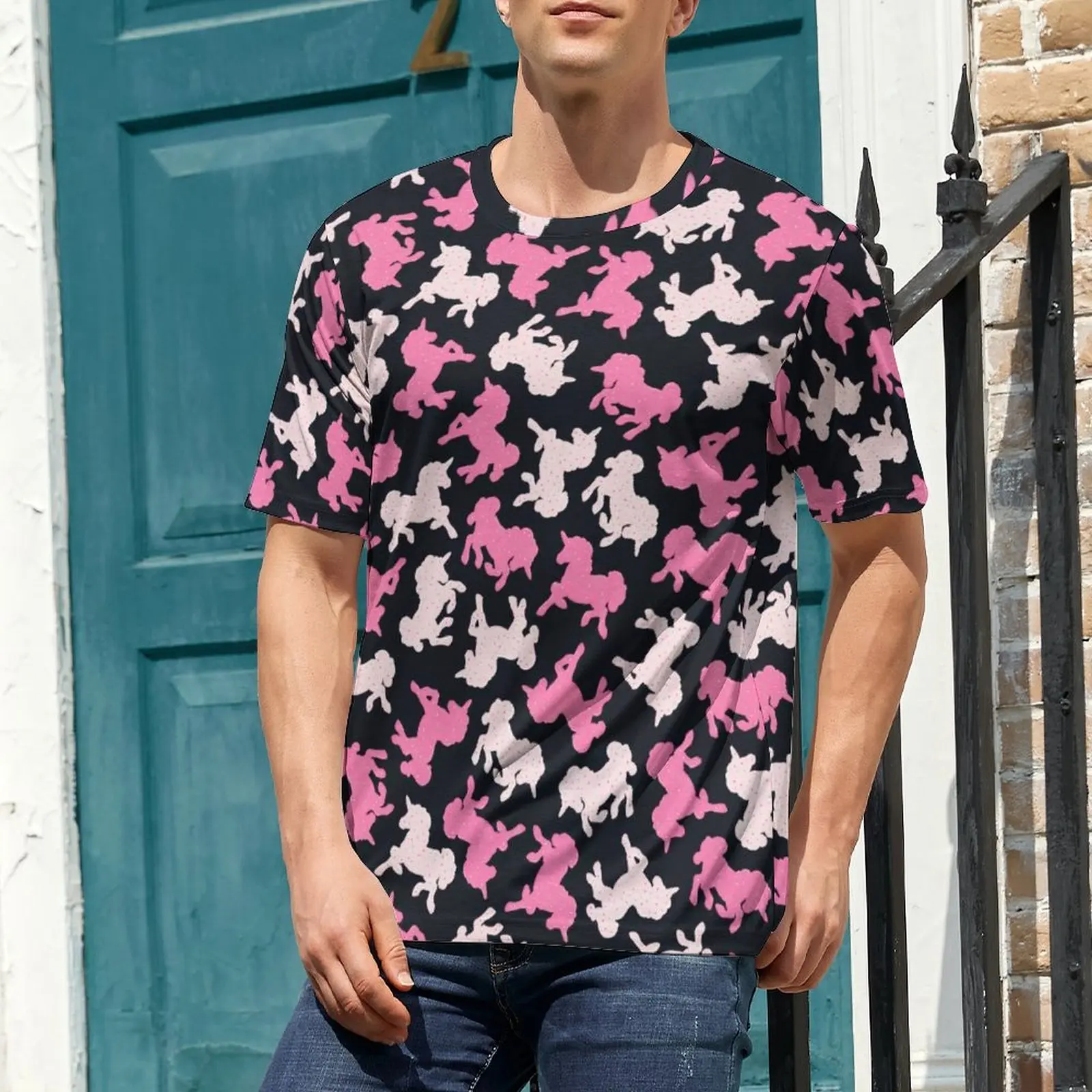 Frosted Unicorn T Shirt For Men Cute Pink Animal Print O Neck T-Shirts Beach Fashion Tops Short Sleeve Funny Plus Size Tees Gift