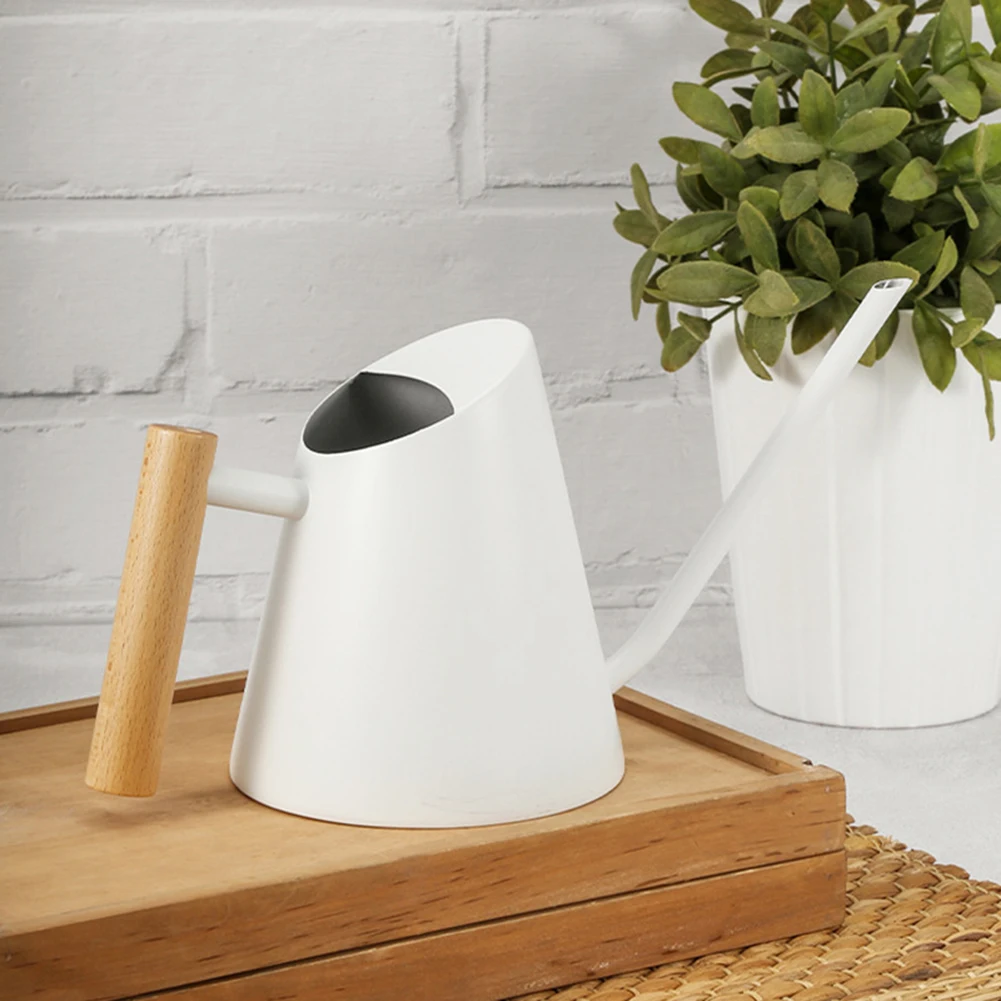 Rega de Aço Inoxidável com Bico Longo, Chaleira Pequena para Plantas de Interior, Cabo de Madeira, 900ml