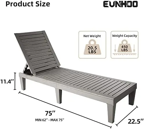 Outdoor Chaise Lounge Set of 2, Adjustable Pool Lounge Chair with 5 Positions Backrest, Waterproof Sun Loungers for